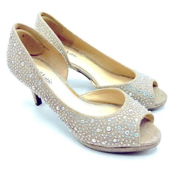 Kelly & Katie Glittering Gold Peep Toe Heels Sz 10M - Picture 1 of 6